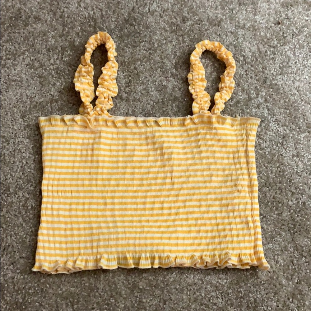 Yellow striped rubbed crop top